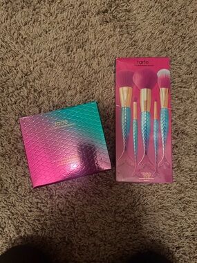 tarte Pink and Teal Mermaid Brush Set with Iridescent Eyeshadow Palette